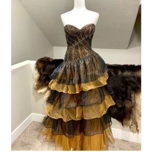 Stunning Beaded Asymmetric Layered Tulle Ruffle Party Dress